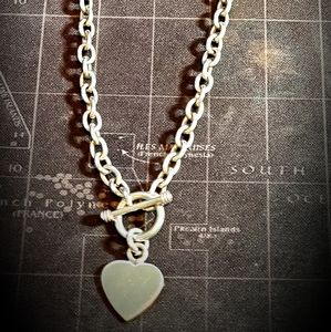 18" Chunky Sterling link T bar necklace with heart